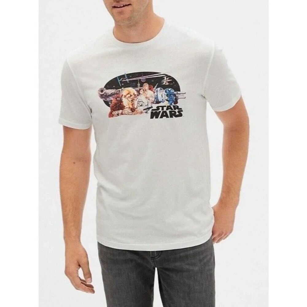 GAP x Star Wars T-shirt Mens Size Medium Graphic White Short Sleeve Retro Casual